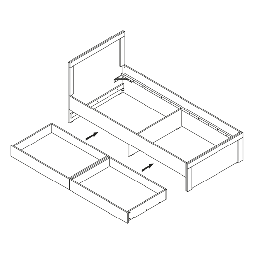 Cama 90x200 gavetas incluídas Kasla Madeira e Antracite