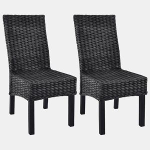 vidaXL Cadeiras de jantar 2 pcs vime Kubu preto + madeira mogno