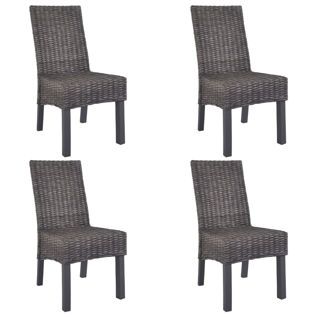 Vidaxl sillas de comedor 4 unidades ratán kubu y madera mango marrón