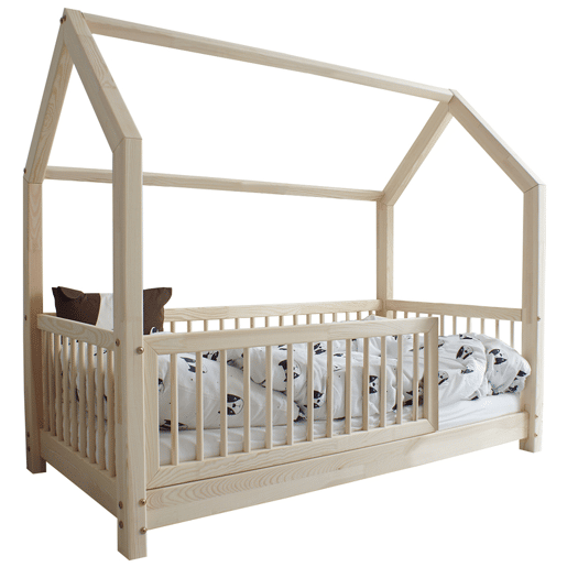 Cama cabana 90x190 com barreira e base de ripas incluídas pés 5 cm Florie Bois