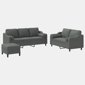 vidaXL 3 pcs conjunto de sofás com almofadas tecido cinzento-escuro
