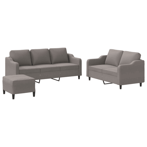 vidaXL 3 pcs conjunto de sofás com almofadões tecido cinza-acastanhado vidaXL 3 pcs conjunto de sofás com almofadões tecido cinza-acastanhado
