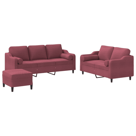 vidaXL 3 pcs conjunto de sofás com almofadas tecido vermelho-tinto vidaXL 3 pcs conjunto de sofás com almofadas tecido vermelho-tinto