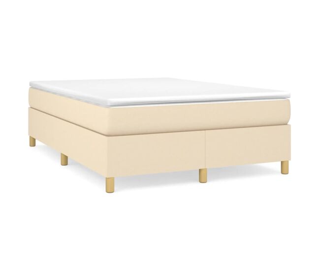 Cama box spring con colchón tela color crema 140x190 cm