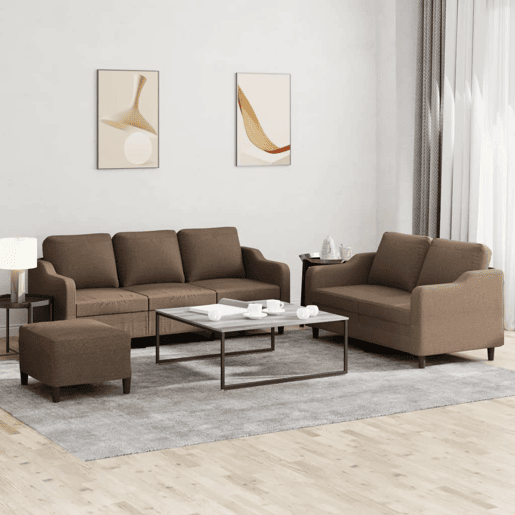 vidaXL 3 pcs conjunto de sofás com almofadões tecido castanho