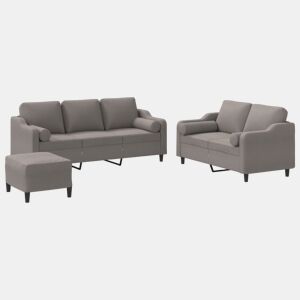 vidaXL 3 pcs conjunto de sofás com almofadas tecido cinza-acastanhado