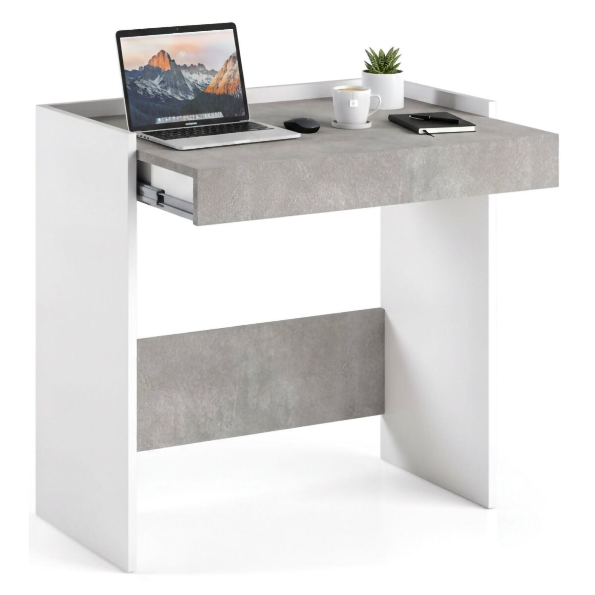Mesa com efeito de madeira 80x40 Blanco/ Gris