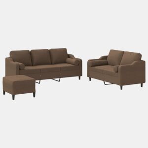 vidaXL 3 pcs conjunto de sofás com almofadas tecido castanho