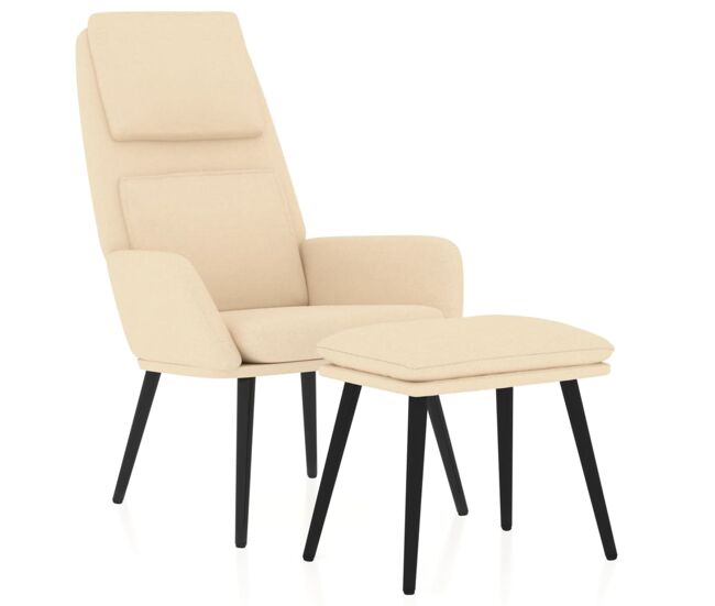 Vidaxl sillón de relax con reposapiés de tela color crema