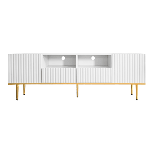 Móvel para televisão moderno - com 2 portas e 2 gavetas - pernas metálicas - branco
