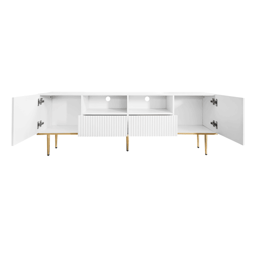 Móvel para televisão moderno - com 2 portas e 2 gavetas - pernas metálicas - branco