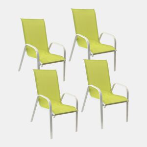 Lote de 4 sillas MARBELLA en textileno verde - aluminio blanco
