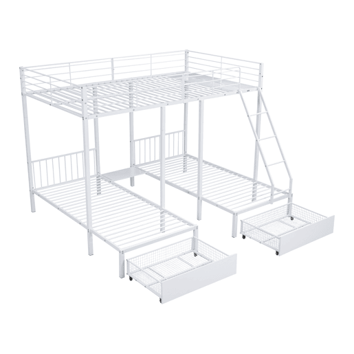 Beliche para 3 crianças com 2 gavetas - 140x200cm e 2x90x200cm - estrutura do colchão - Branco (colchão não incluído)