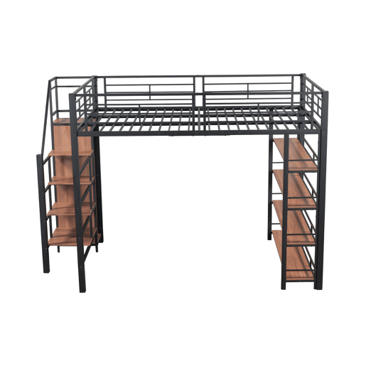 Cama mezzanine 140x200 cm - com pequeno roupeiro e prateleiras para arrumação - Preto