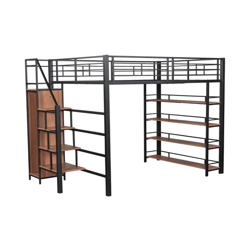 Cama mezzanine 140x200 cm - com pequeno roupeiro e prateleiras para arrumação - Preto