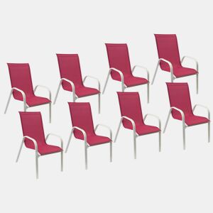Lote de 8 sillas MARBELLA en textileno rosa - aluminio blanco