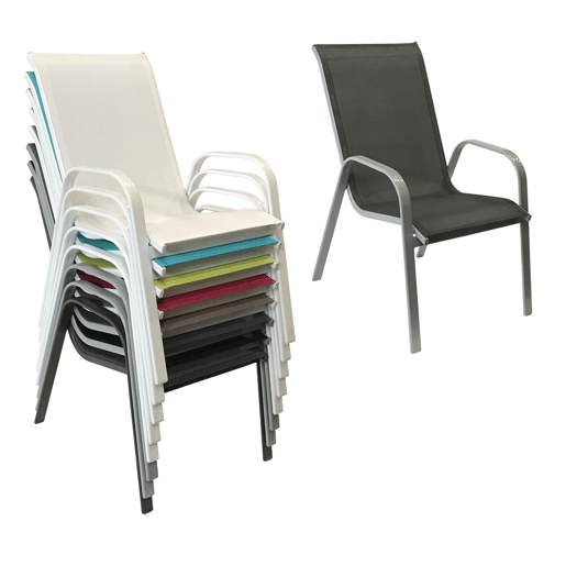 Lote de 4 sillas MARBELLA en textileno gris - aluminio gris