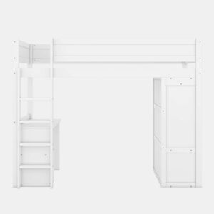 Cama mezzanine 90x200 cm - cama de criança multifunções - equipada com roupeiro e secretária - em pinho maciço - Branco