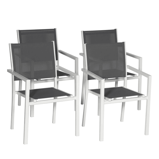 Juego de 4 sillas de aluminio blanco - textileno gris