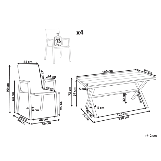 Conjunto de refeições de jardim 4 lugares TIANO Metal Cinzento