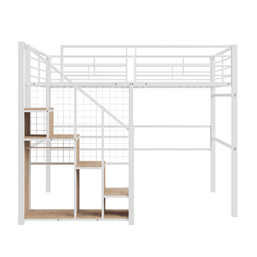 Cama mezzanine para crianças 140x200 cm - com escada de segurança e arrumação - Branco