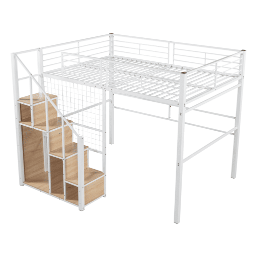 Cama mezzanine para crianças 140x200 cm - com escada de segurança e arrumação - Branco