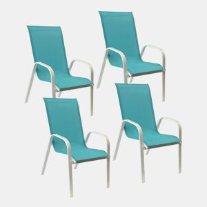 Lote de 4 sillas MARBELLA en textileno azul - aluminio blanco