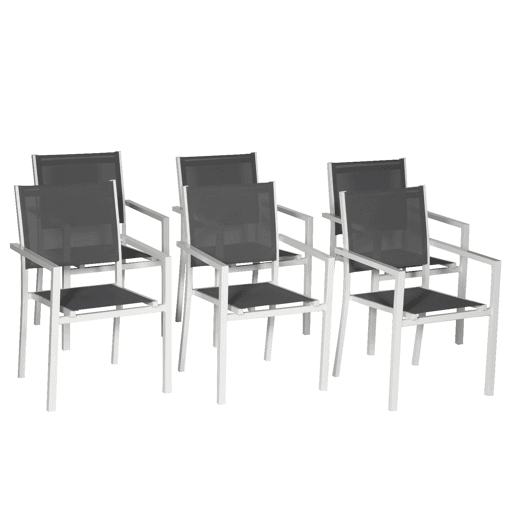 Juego de 6 sillas de aluminio blanco - textileno gris Juego de 6 sillas de aluminio blanco - textileno gris