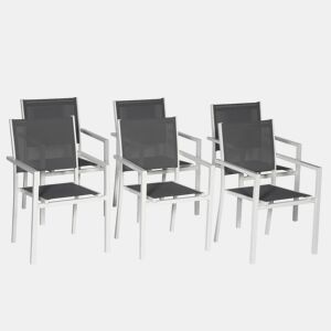 Juego de 6 sillas de aluminio blanco - textileno gris