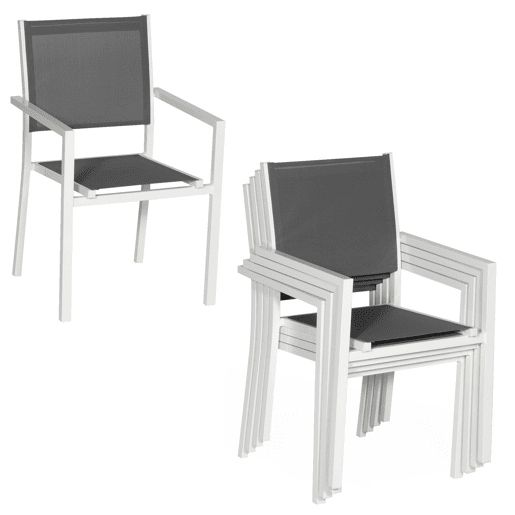 Juego de 6 sillas de aluminio blanco - textileno gris Juego de 6 sillas de aluminio blanco - textileno gris