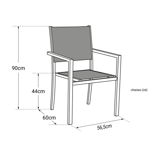 Juego de 6 sillas de aluminio blanco - textileno gris Juego de 6 sillas de aluminio blanco - textileno gris