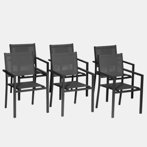 Juego de 6 sillas de aluminio antracita - textileno gris