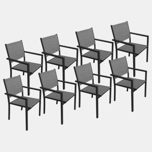 Juego de 8 sillas de aluminio antracita - textileno gris