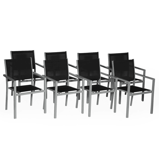 Juego de 8 sillas de aluminio gris - textileno negro