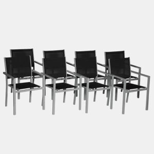 Juego de 8 sillas de aluminio gris - textileno negro