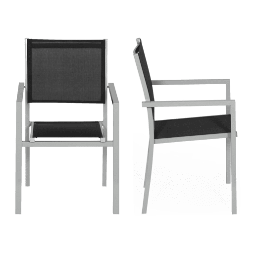 Juego de 8 sillas de aluminio gris - textileno negro