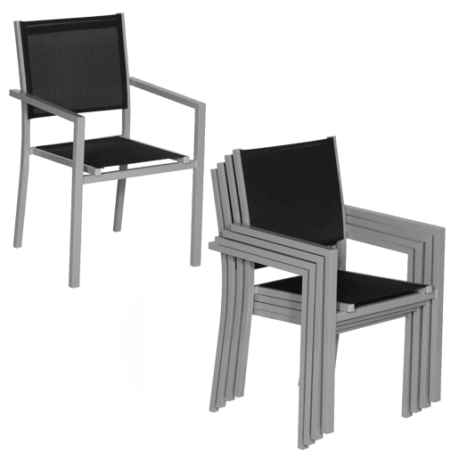 Juego de 8 sillas de aluminio gris - textileno negro