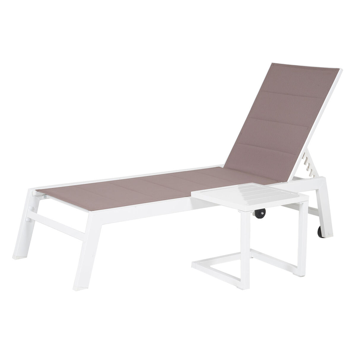 Conjunto de tumbona y mesa auxiliar BARBADOS de textileno y aluminio