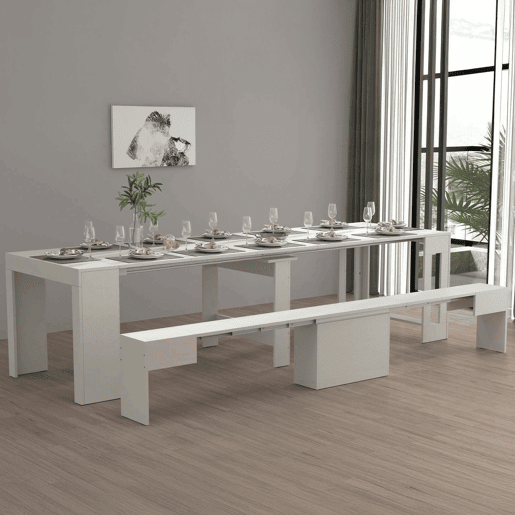 Conjunto de mesa e cadeiras com efeito madeira