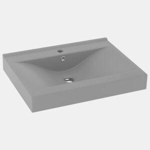 vidaXL Lavatório corifício torneira 60x46cm cerâmica cinza-claro mate