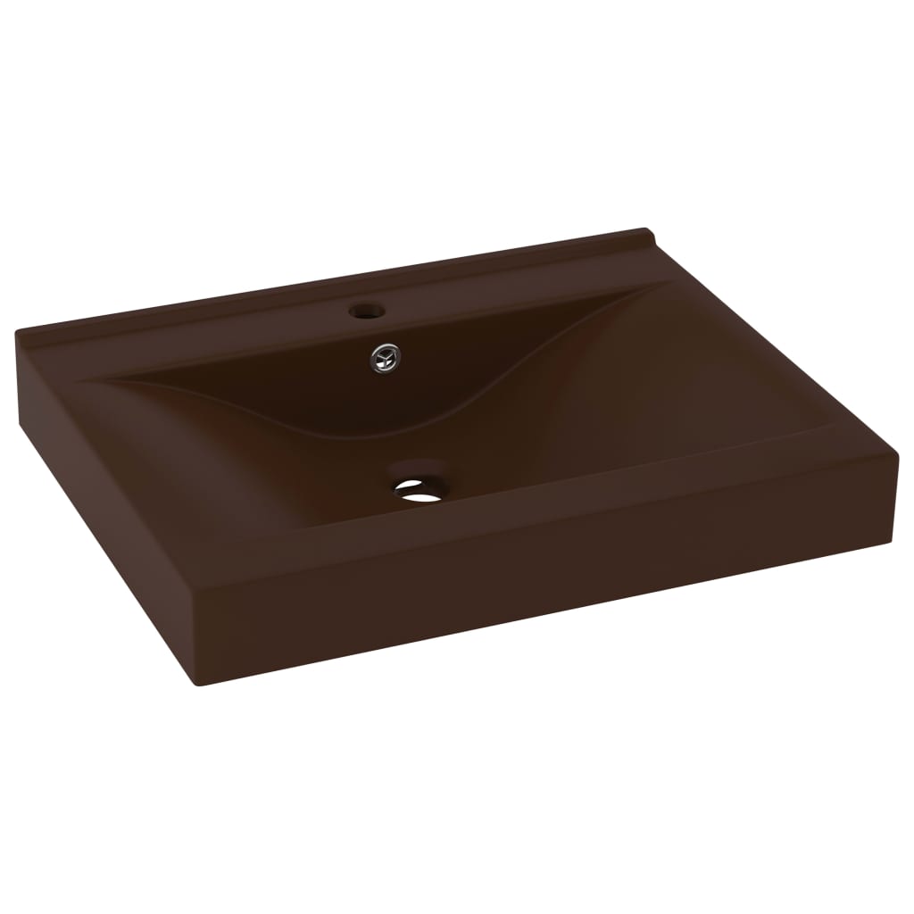 Vidaxl lavabo de lujo agujero de grifo cerámica marrón oscuro 60x46 cm