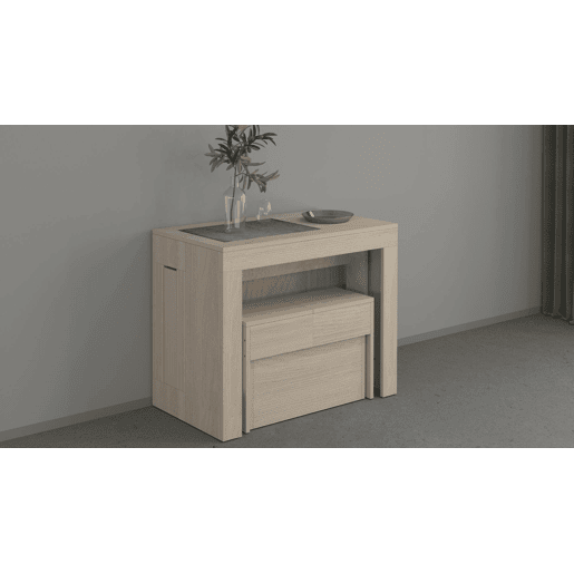 Conjunto de mesa e cadeiras com efeito madeira