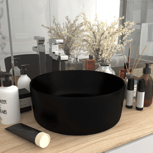 vidaXL Lavatório luxuoso redondo 40x15 cm cerâmica preto mate vidaXL Lavatório luxuoso redondo 40x15 cm cerâmica preto mate