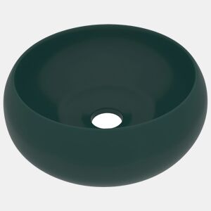 vidaXL Lavatório luxuoso redondo 40x15cm cerâmica verde-escuro mate