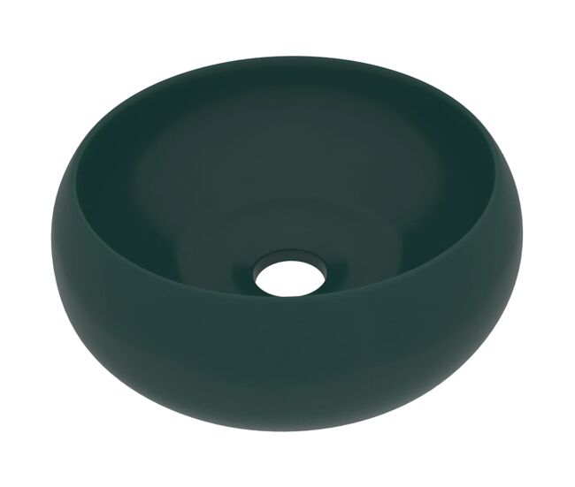 Vidaxl lavabo de lujo redondo cerámica verde oscuro mate 40x15 cm