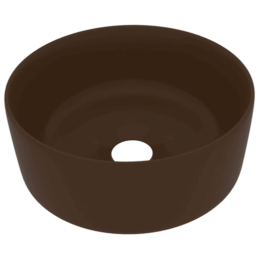 vidaXL Lavatório luxuoso redondo 40x15cm cerâmica castanho-escuro mate