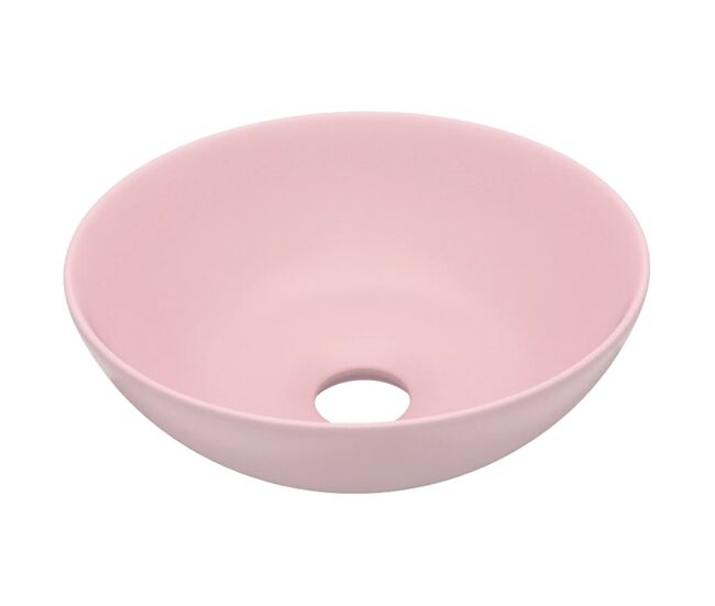 Vidaxl lavabo de cuarto de baño redondo cerámica rosa mate