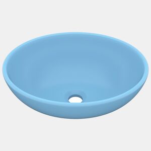 vidaXL Lavatório luxuoso formato oval 40x33cm cerâmica azul-claro mate