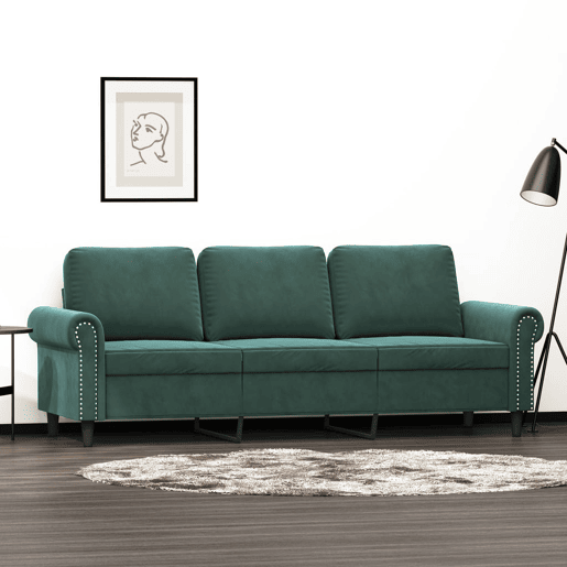 vidaXL Sofá de 3 lugares 180 cm veludo verde-escuro