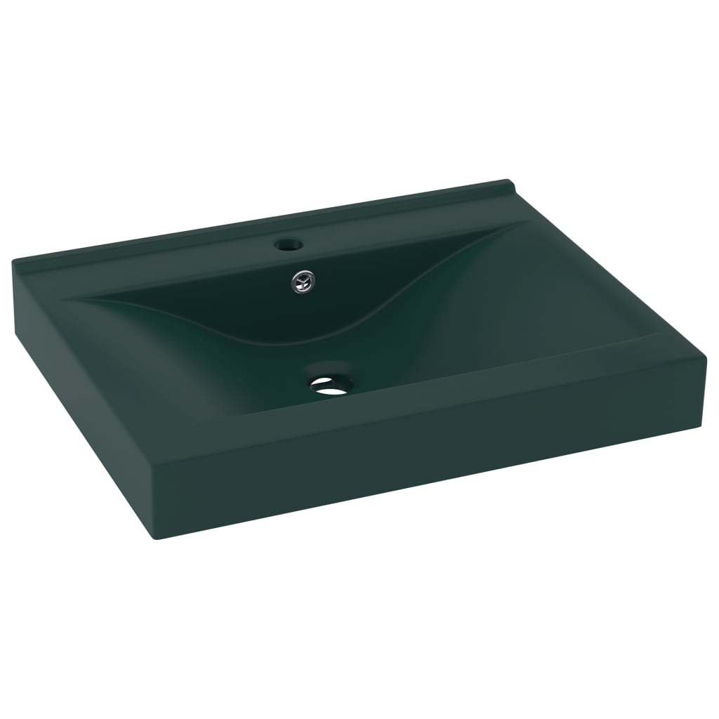 Vidaxl lavabo de lujo con grifo cerámica verde oscuro 60x46 cm
